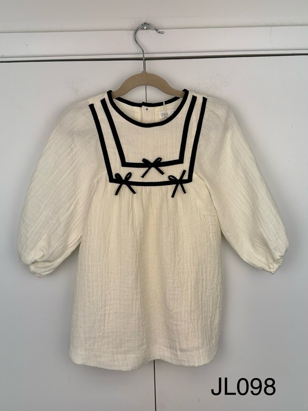Zara Girls Ivory Black Bow Textured Dress Size 3Y 98cm NWT